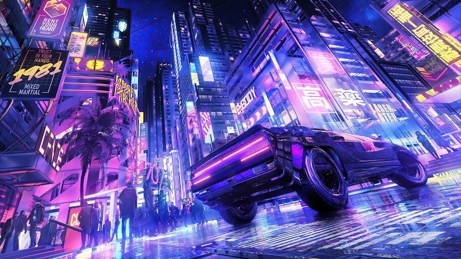 Cyberpunk, Car, Night, City, 4K, 6.2168 Wallpaper