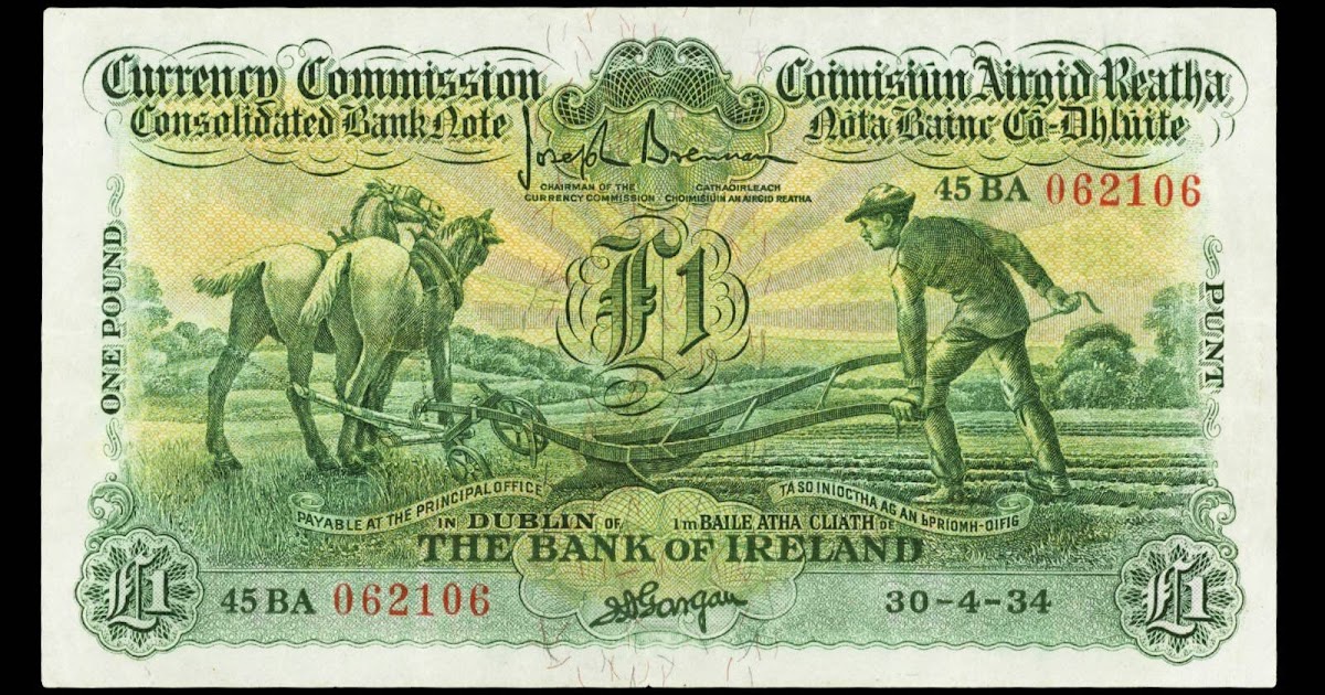 Ireland Currency Commission One Pound 1934 Ploughman NoteWorld