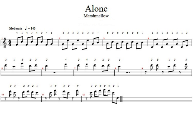 Not Angka Pianika Lagu Marshmello Alone Pianika