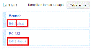 Klik 'Edit' untuk mengubah url ataupun judul menu, klik 'Hapus' untuk menghapus sebuah menu, dan klik 'Lihat' untuk membuka alamat blog yang terdapat didalam menu tersebut. (Gambar tidak terlihat? Klik kanan tuisan ini, lalu pilih 'Reload Image')