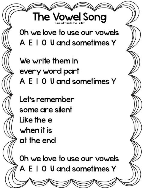 Vowel Song for Kindergarten and First Grade