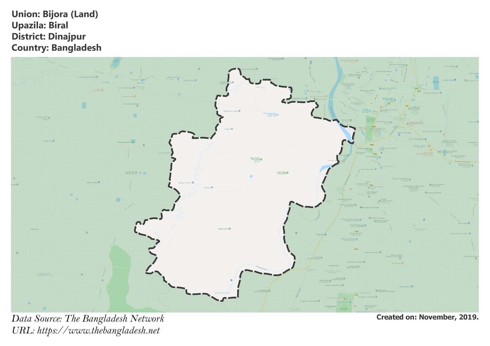 Map of Bijora of Dinajpur, Bangladesh.