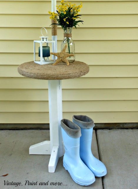 Vintage, Paint and more... twine wrapped table in a beach decor