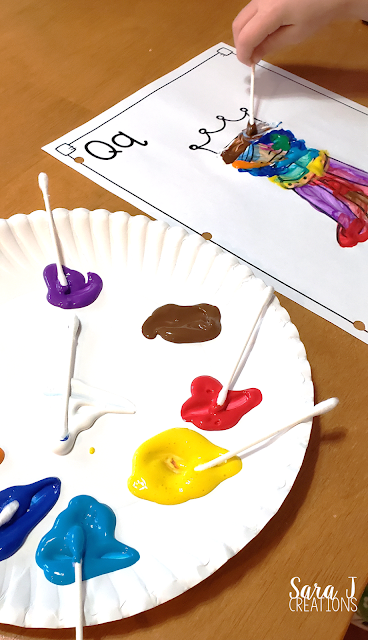Painting with Q Tips for letter Q fun