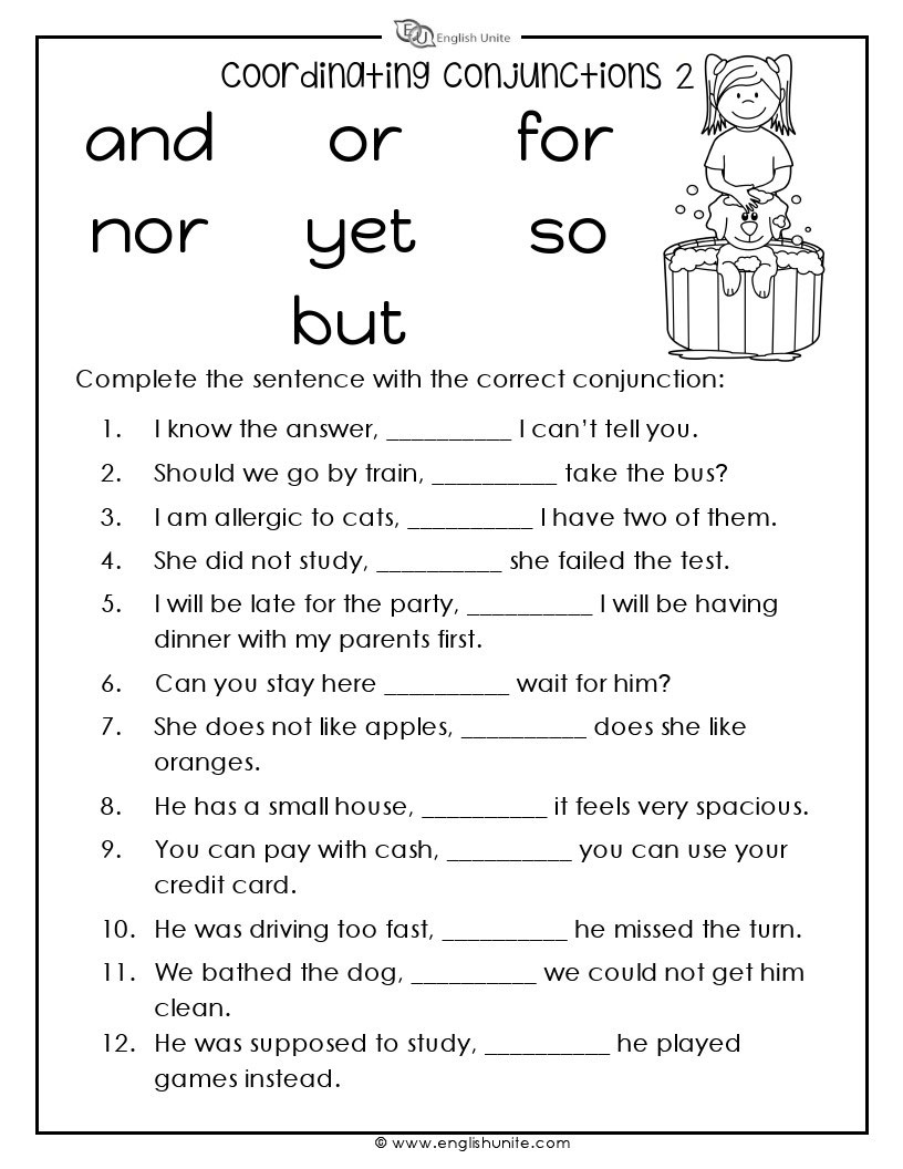 Conjunctions Worksheet For Grade 4