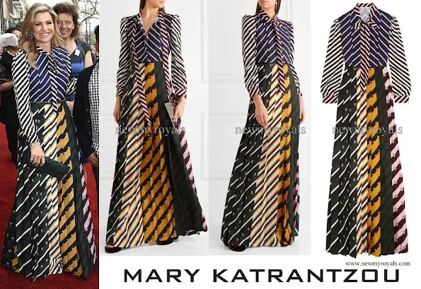 ueen Maxima wears Mary Katrantzou Printed Crepe de Chine Maxi Dress