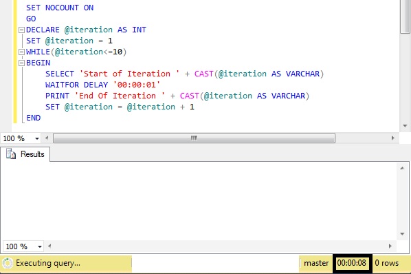 PRINT SELECT Statement messages within WHILE LOOP or BATCH of statement ...