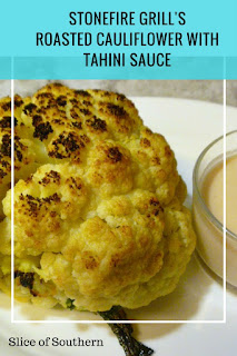 Stonefire Grill's Roasted Cauliflower with Tahini Sauce - one of the BEST side dishes around! Slice of Southern