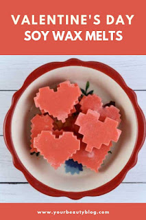 These diy soy wax melts are so easy to make!  Soy wax melts diy are made with a natural chocolate fragrance for Valentine’s Day.  Scented wax melts give your home a pleasant scent.  Make dyi wax melts to naturally scent your home.  These homemade scented wax melts can be made in under an hour.  Wax melts diy recipes like this can be made with your choice of scent.  These natural wax melts use a natural fragrance oil and soy wax.  Learn how to make wax melts.  #waxmelts #soywax #diy #chocolate #naturalwaxmelts #ecofriendly