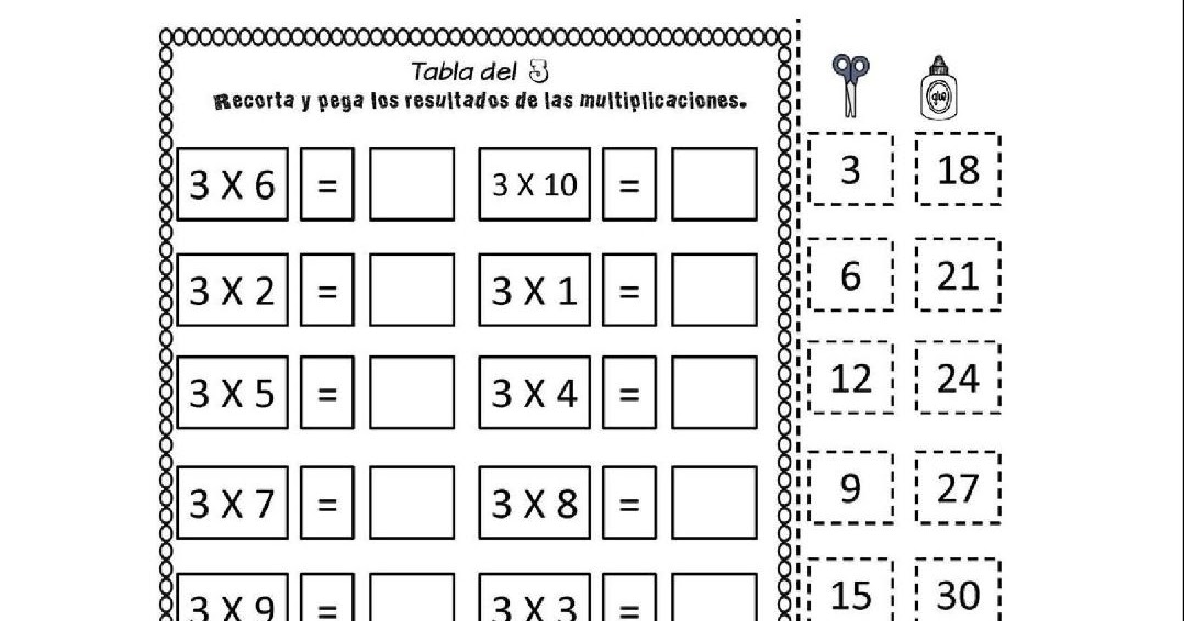 Las Tablas de Multiplicar Material Didáctico Recortable PDF Tareas Escolares Actividades y