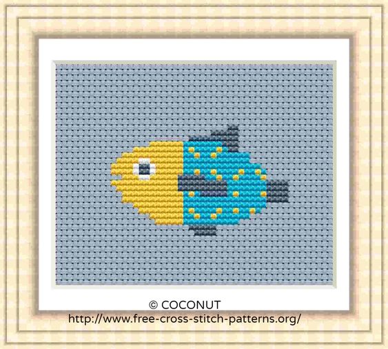Tropical fish, Free and easy printable cross stitch pattern Free