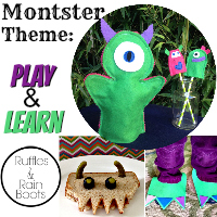 From Ruffles And Rain Boots: Monster theme learning and play, crafts, games, puppets, printable, party