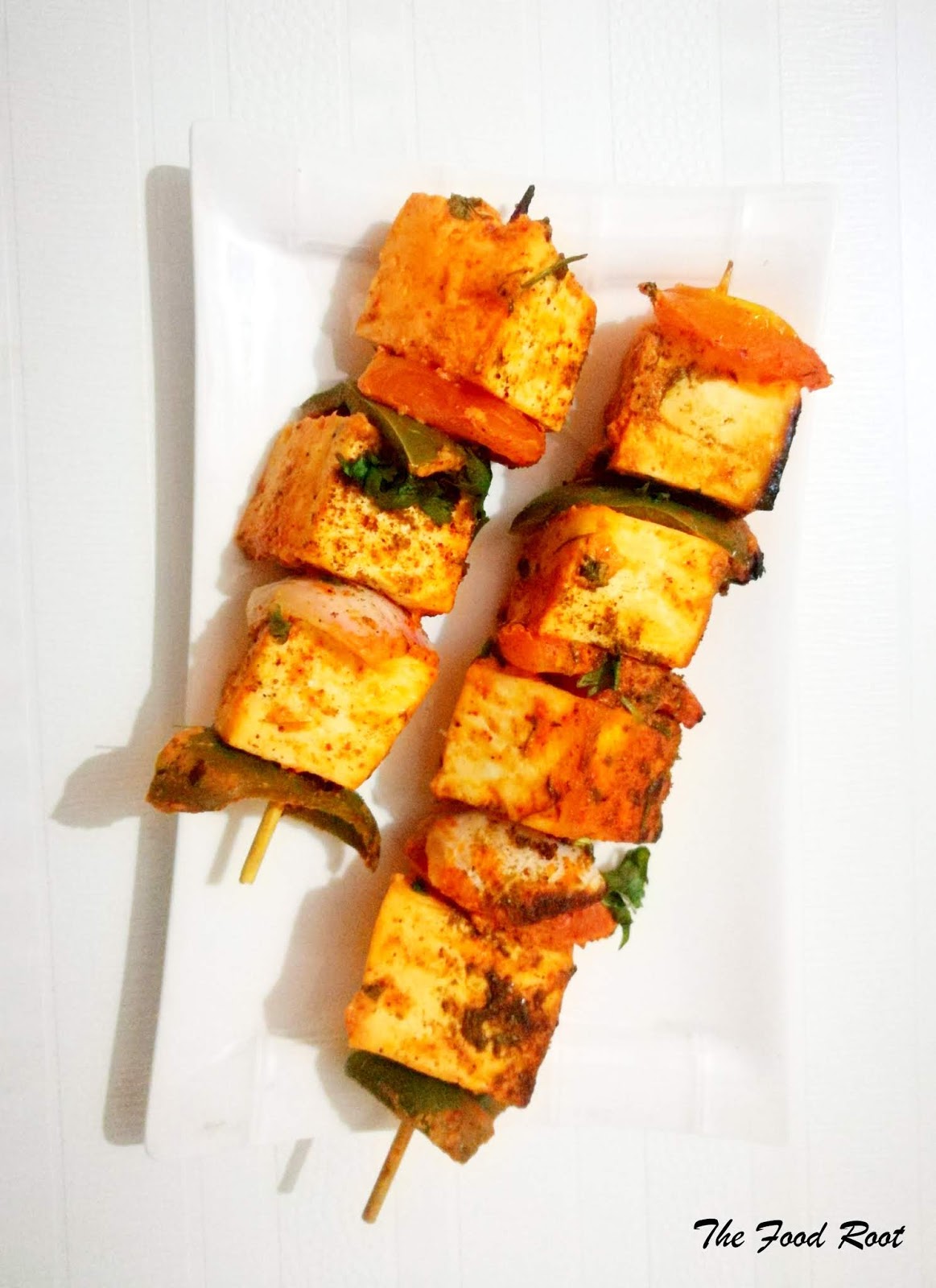 The Food Root Paneer Tikka Grilled Paneer and Vegetable Skewers