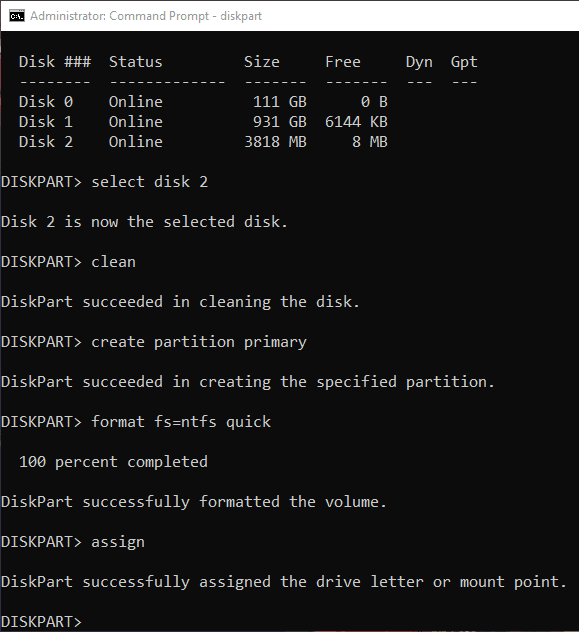 Windows'da Komut İstemi'ni kullanarak USB sürücüsünü biçimlendirme 4 3 format usb drive cmd assign drive letter