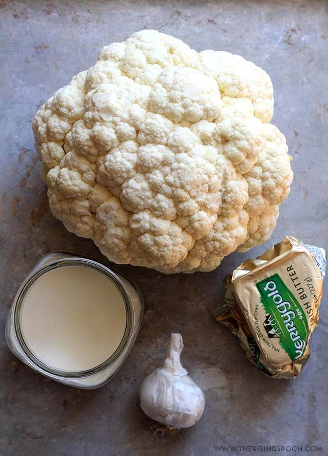 Ingredients For Mashed Cauliflower "Potatoes" with Roasted Garlic