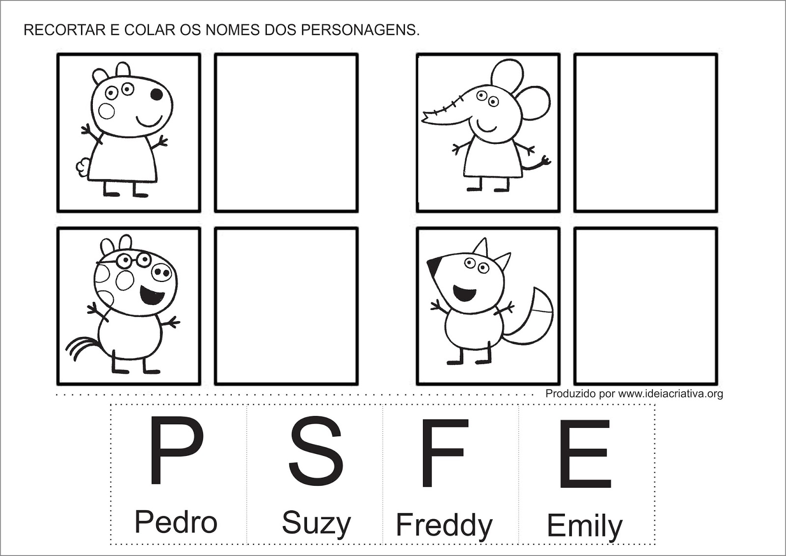 Atividade Personagens Peppa Pig letra Inicial Educação Infantil