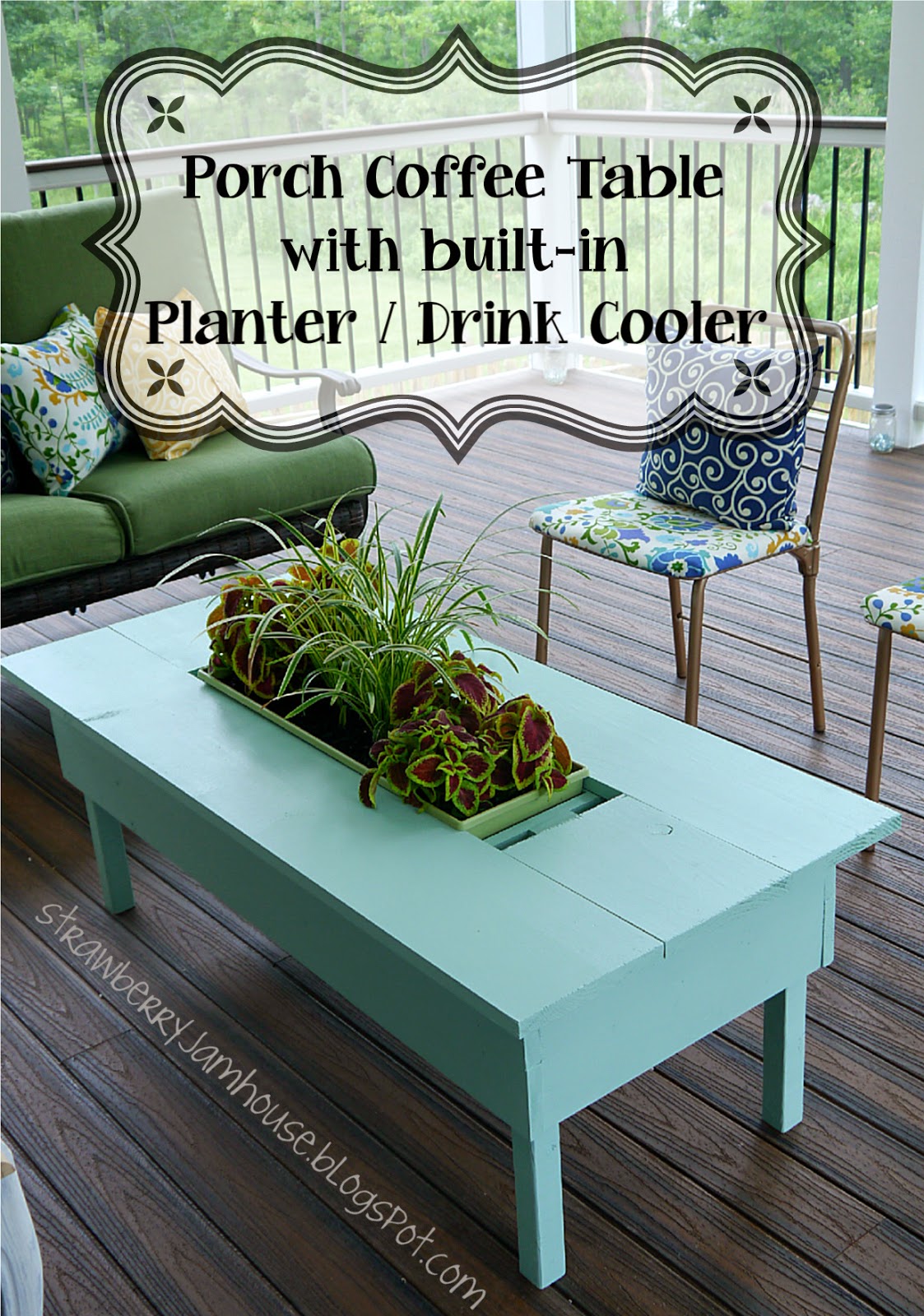 Strawberry Jam House Porch Coffee Table with Builtin Cooler