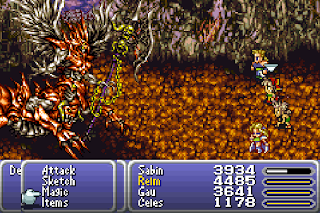The party battles the Demon, a member of the Warring Triad in Final Fantasy VI.