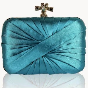 Ladies Turquoise Blue Satin Box Knotted Clasp Evening Clutch Bag KCMODE