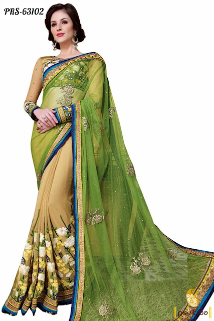 Buy Green Color Georgette Heavy Designer Party Wear Sarees for Wedding Reception Online Shopping with Discount Sale Price at Pavitraa.in