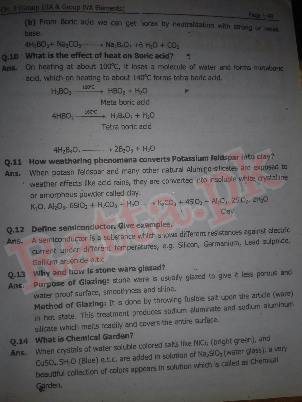 2nd Year Chemistry Chapter 3 short questions