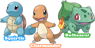 Pokémons iniciais Bulbasaur, Charmander e Squirtle | Pixel Art