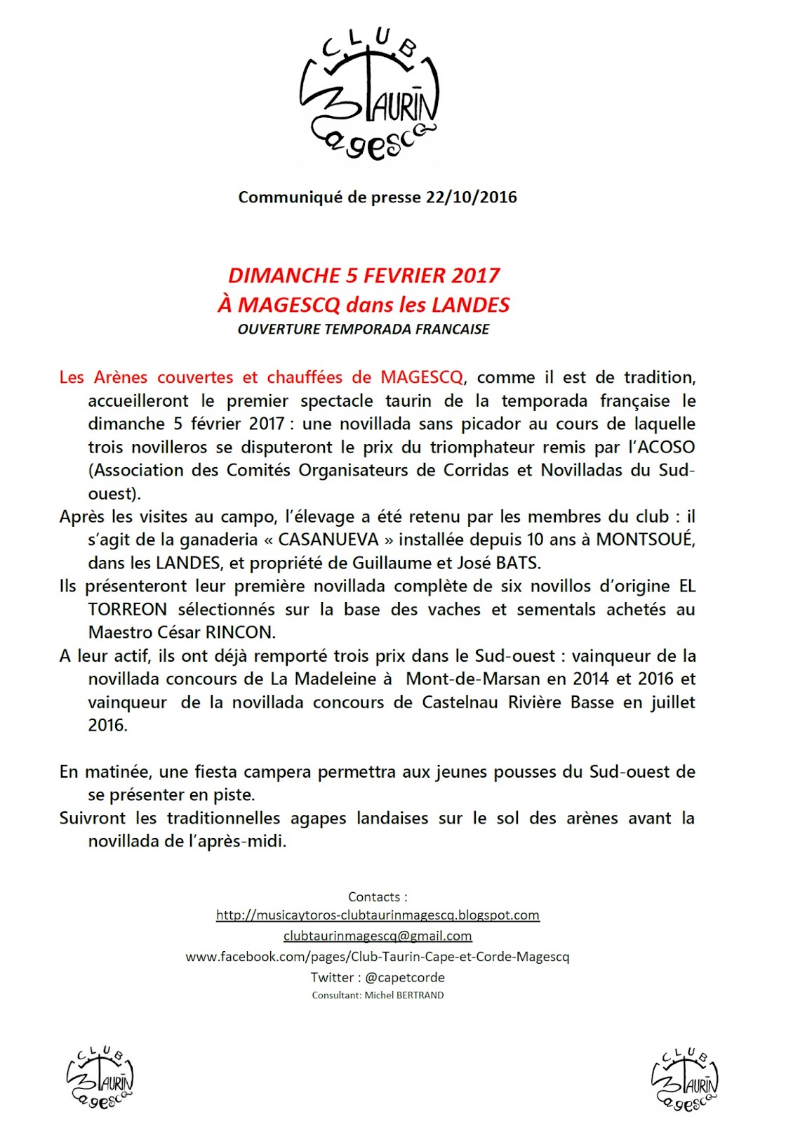 Blog du club taurin Cape et Corde L'élevage pour la novillada 2017 choisi