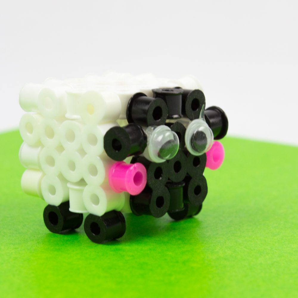 Cute and Cuddly 3D Perler Bead Sheep | Pink Stripey Socks