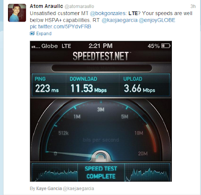 Globe LTE speedtest results