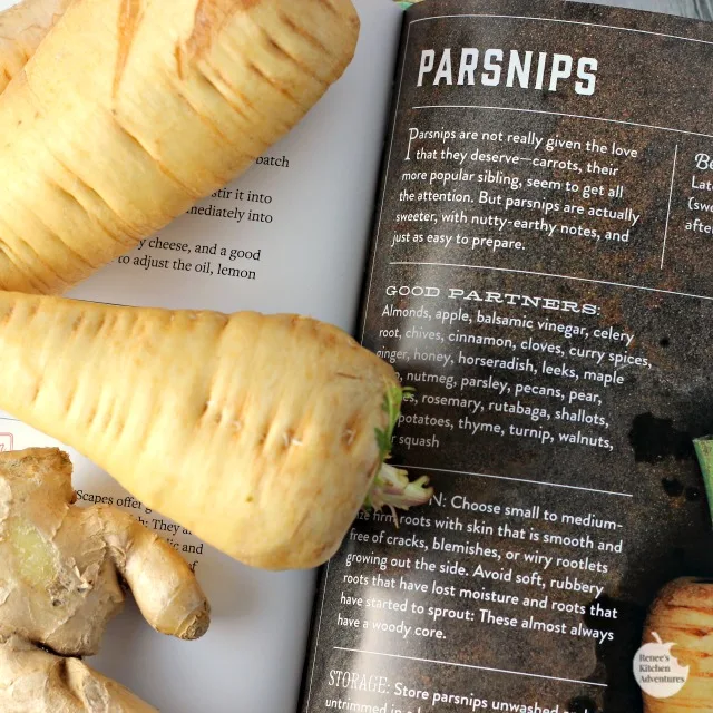 Open book, parsnips and fresh ginger