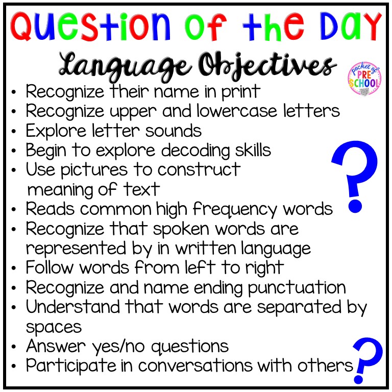 Question of the Day Pocket of Preschool