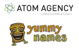 Atom Agency and Yummy Names logos