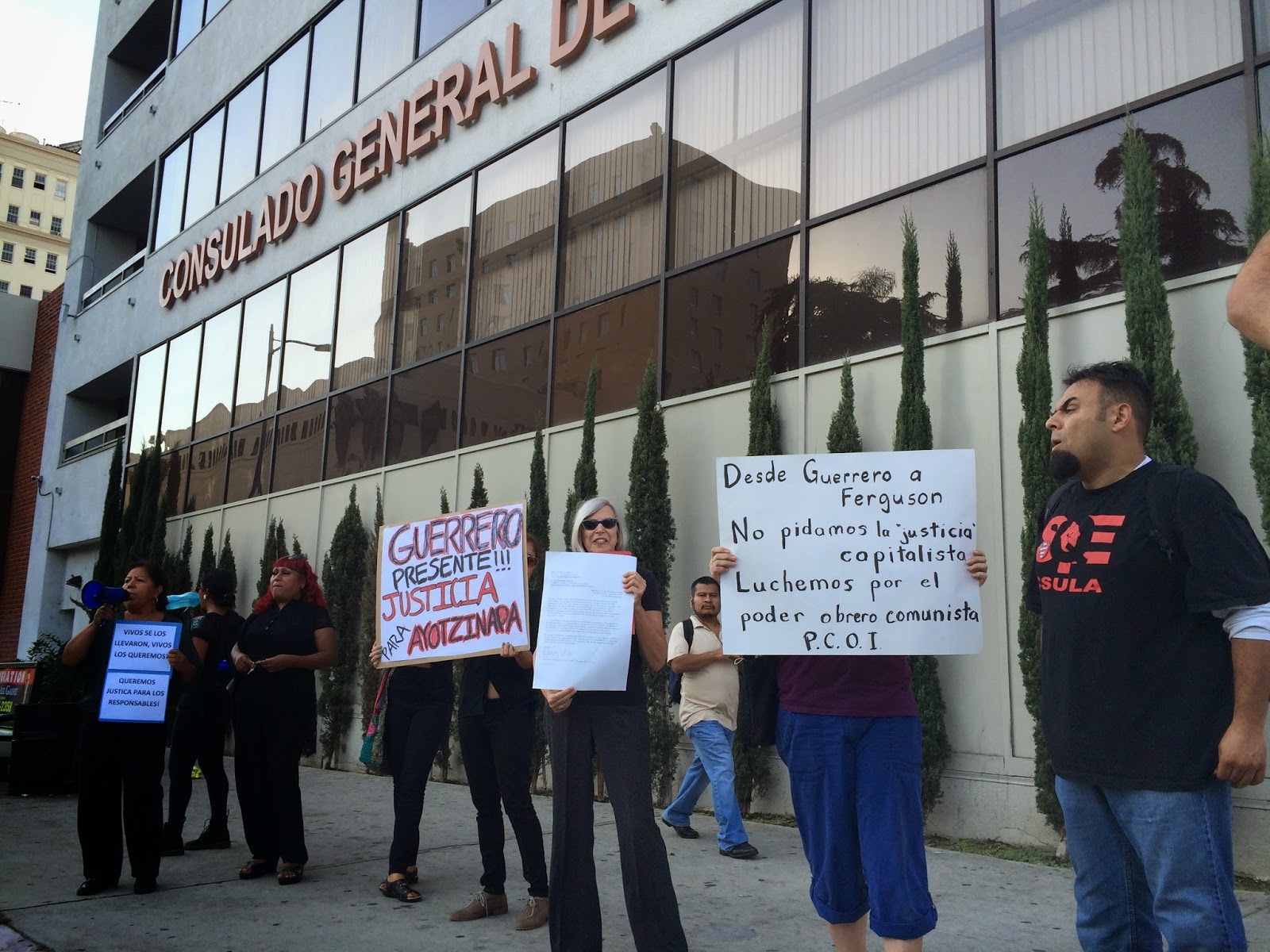 The Trinational Coalition protesting Guerrero student murders at the Mexican Consulate in Los Angeles