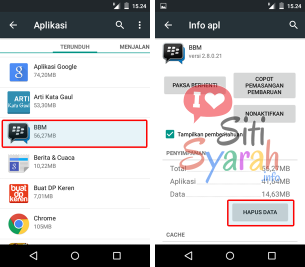 nonaktifkan bbm android