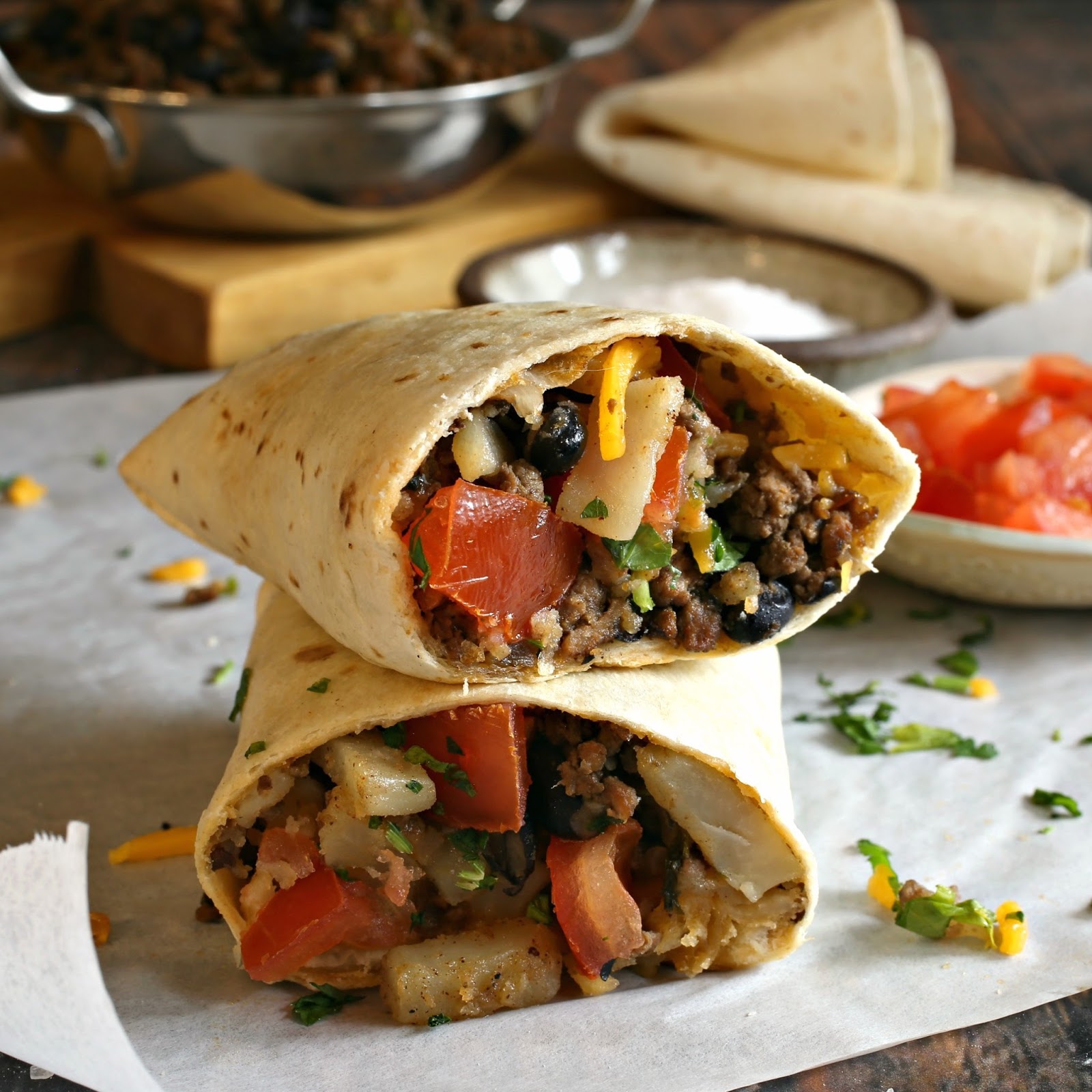 Hungry Couple TexMex Potato and Beef Burritos