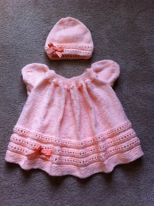 Beautiful Skills Crochet Knitting Quilting Peachy Baby Dress & Hat
