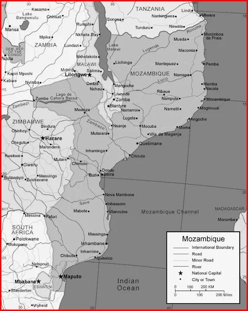 image: Black and white Mozambique map