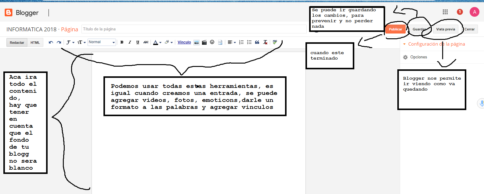 INFORMATICA 2018: PAGINAS EN BLOGGER: ¿Que son? ¿Como agregar una?