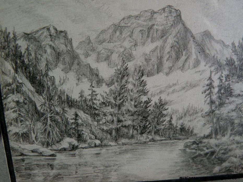 Small fine pencil drawing of Sierra Nevada or other western