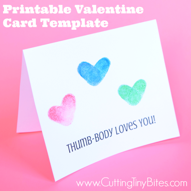Printable Valentine Card Template- Thumb-Body Loves You! Simple card for toddlers or preschoolers to make using thumbprint hearts.