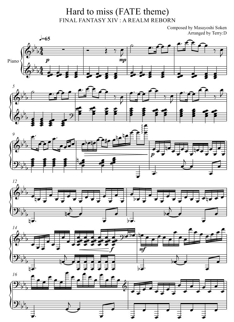 Hard to miss ( FFXIV FATE theme ) for piano solo (Arr.by TerryD