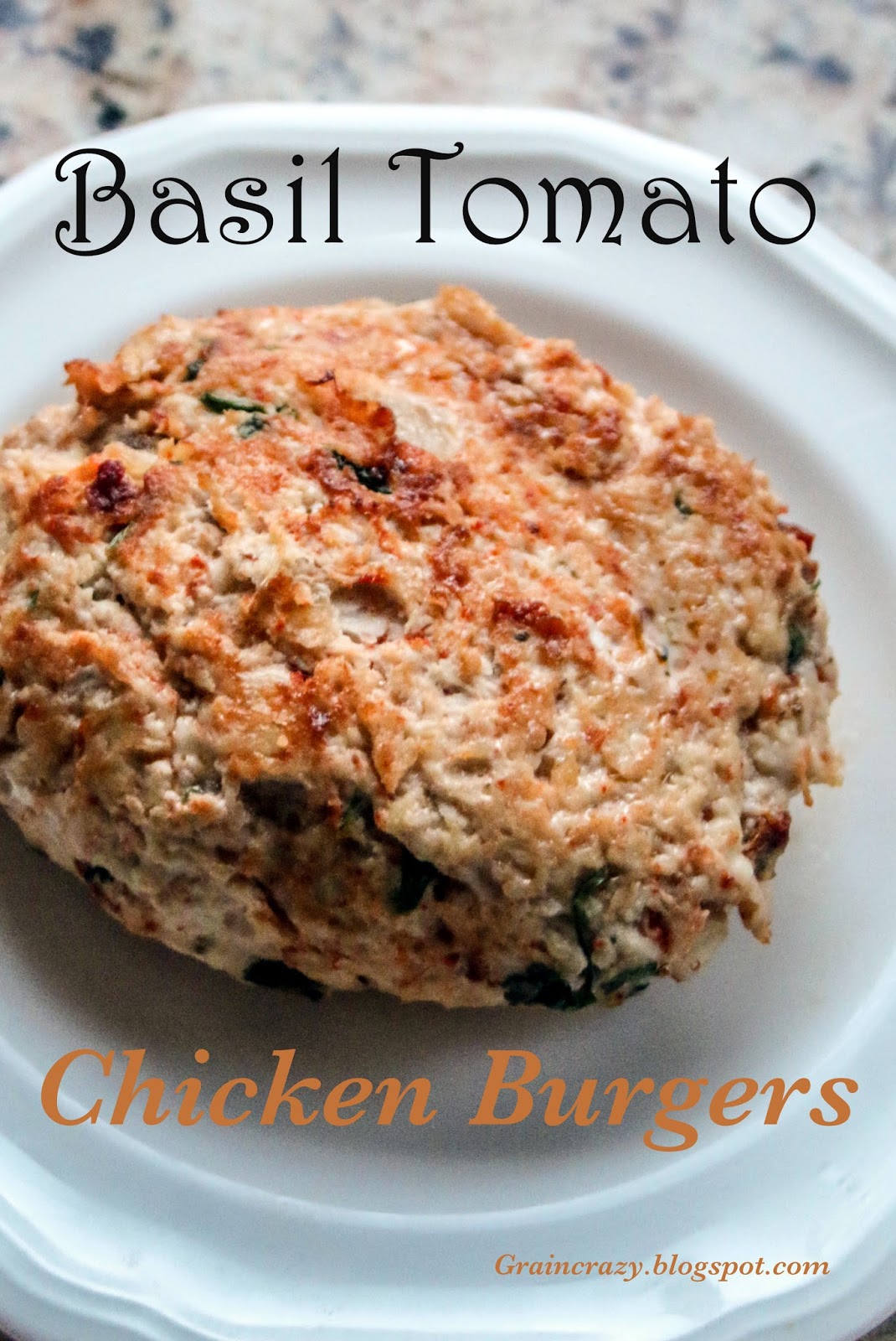 Grain Crazy Basil Tomato Chicken Burgers (Gluten Free Option)