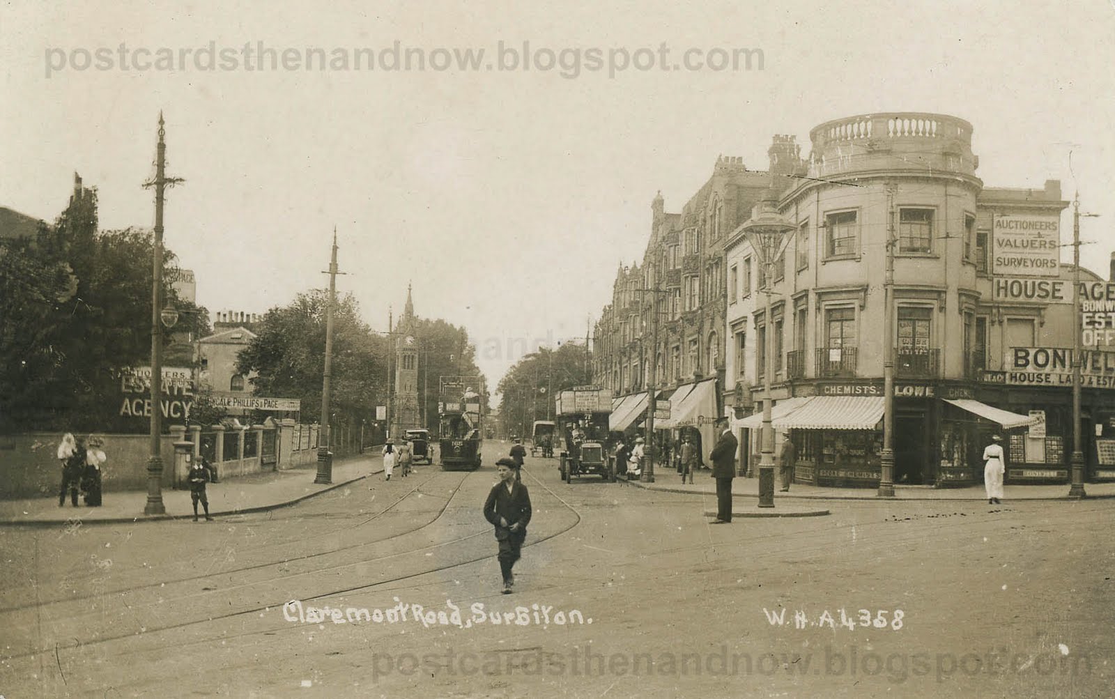 Postcards Then and Now Surbiton, Surrey, Claremont Road c1914