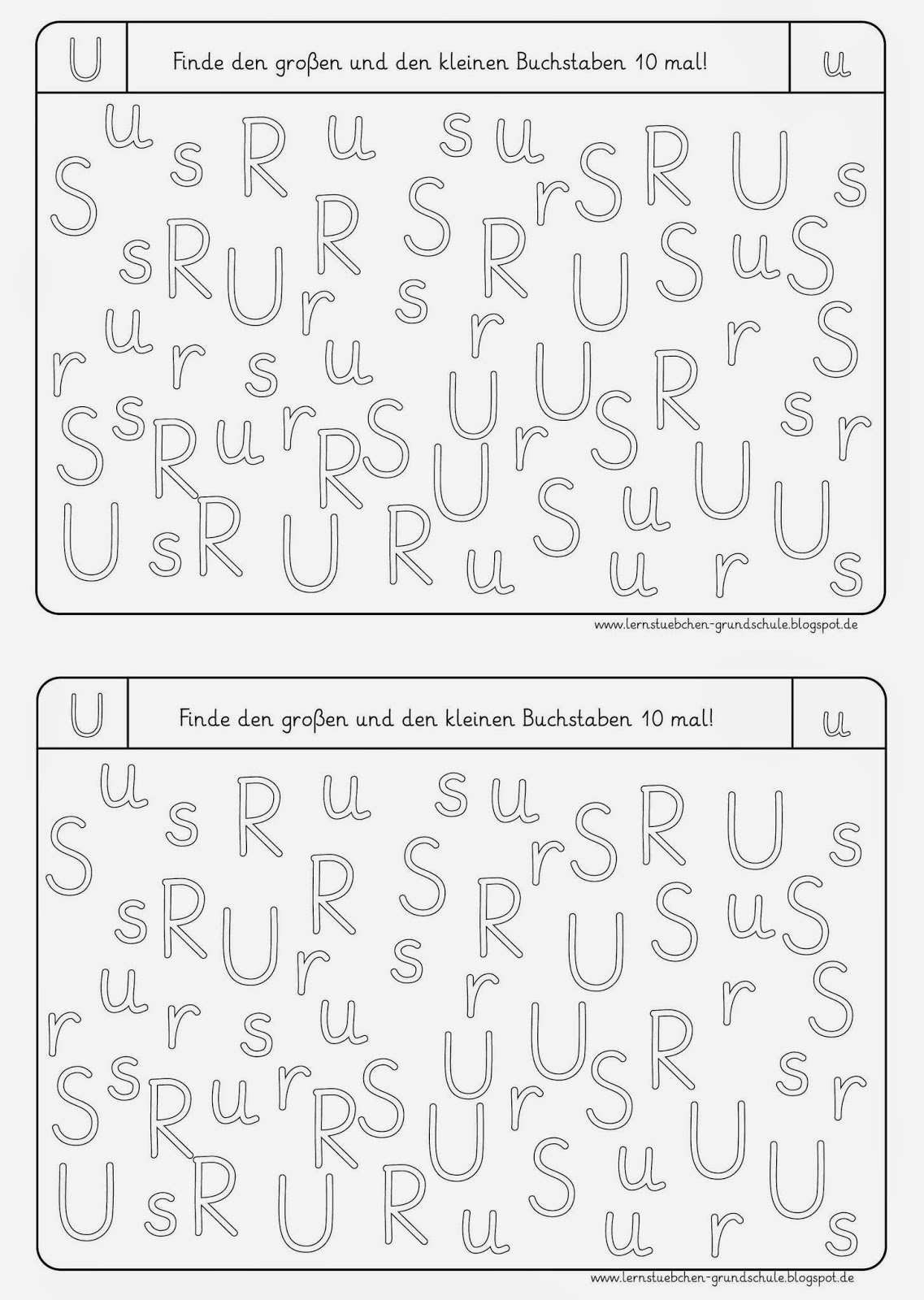 Lernstübchen: Buchstaben erkennen U, S, R, N, I, T