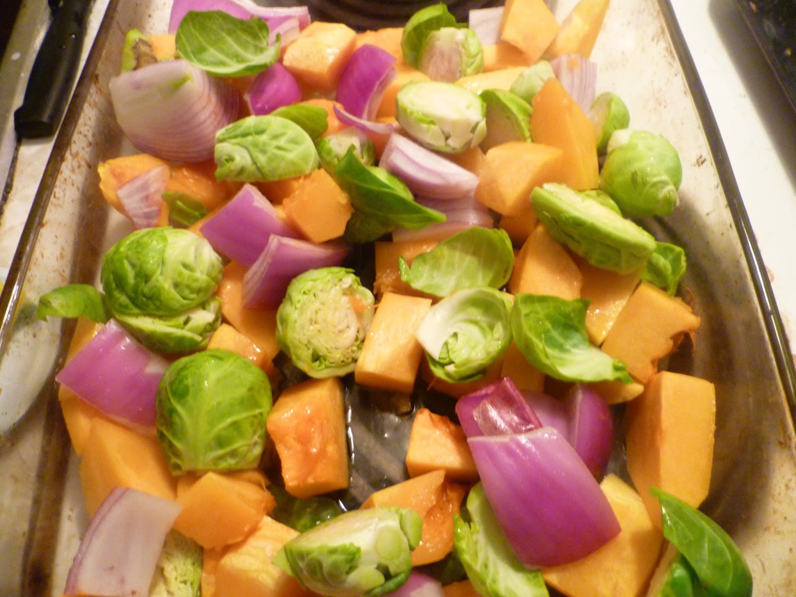 The Gourmet Student Balsamic Roasted Brussels Sprouts and Butternut Squash