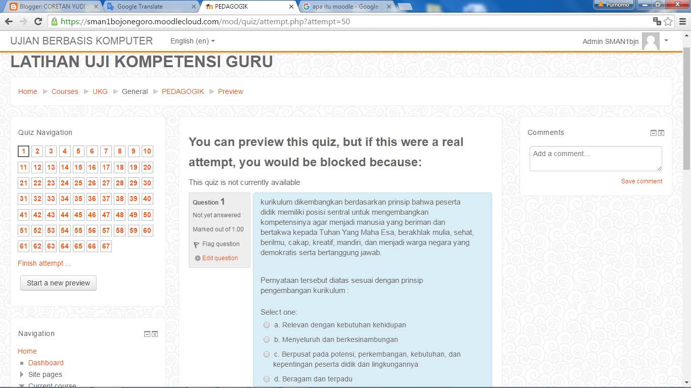 Membangun Kelas dan Ujian Online Menggunakan MoodleCloud