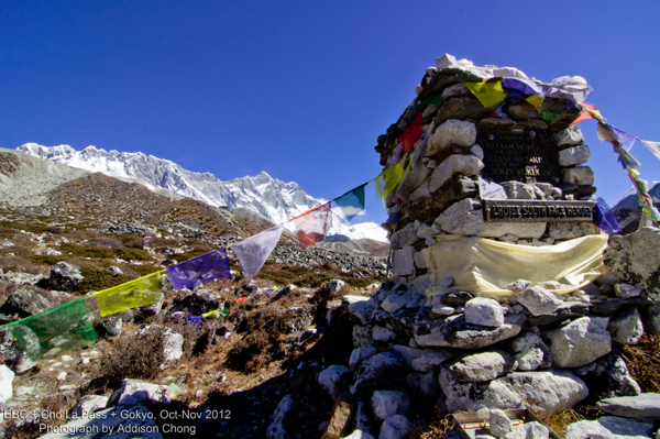 Lhotse South Face Heroes memorial cairn below Lhotse South Face