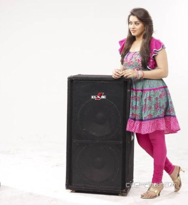 Hansika motwani new photoshoot with speaker wearing pink frock suit and churidar. -  Hansika Motwani lovely photoshoot - pink churidar