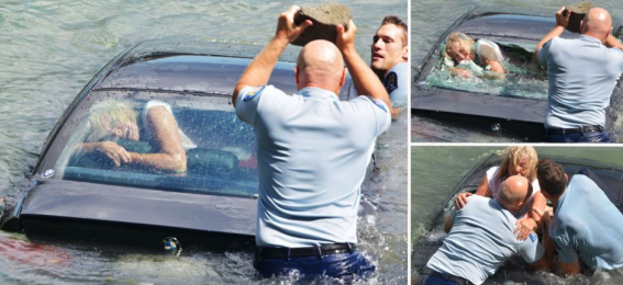 1 Incredible pics captures moment woman is rescued from sinking car