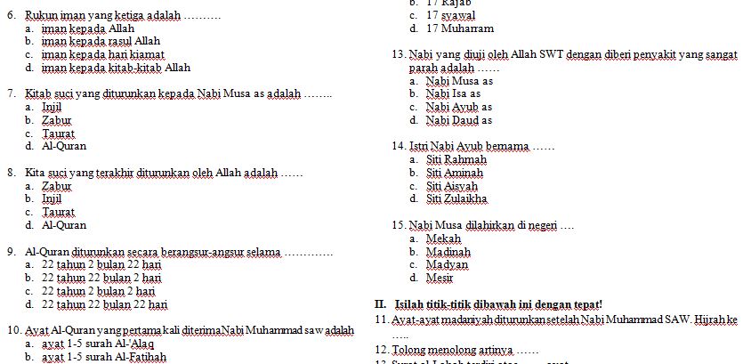 Soal Ujian Agama Kristen Kunci Ujian